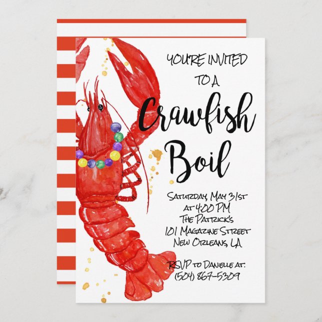 Mardi Gras Crawfish Boil Convite (Frente/Verso)