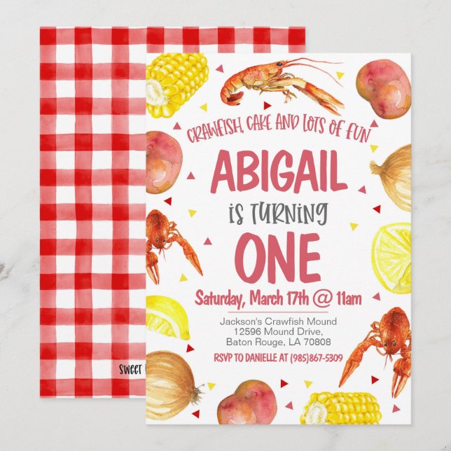 Mardi Gras Crawfish Primeiro Convite de Aniversári (Frente/Verso)