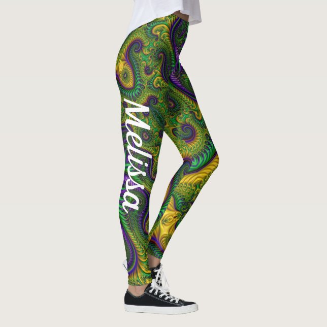 Mardi Gras, Dourado, Preto, Leggings Verde Nome (Direita)