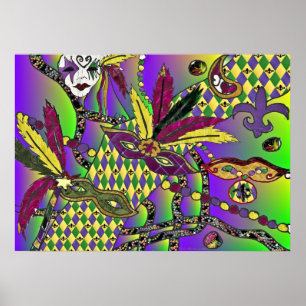Mardi Gras Feather Máscaras Impressão