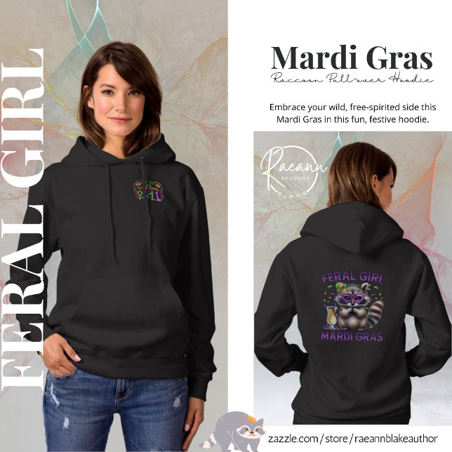 Mardi Gras Feral Girl Raccoon Pullover Hoodie (Criador carregado)
