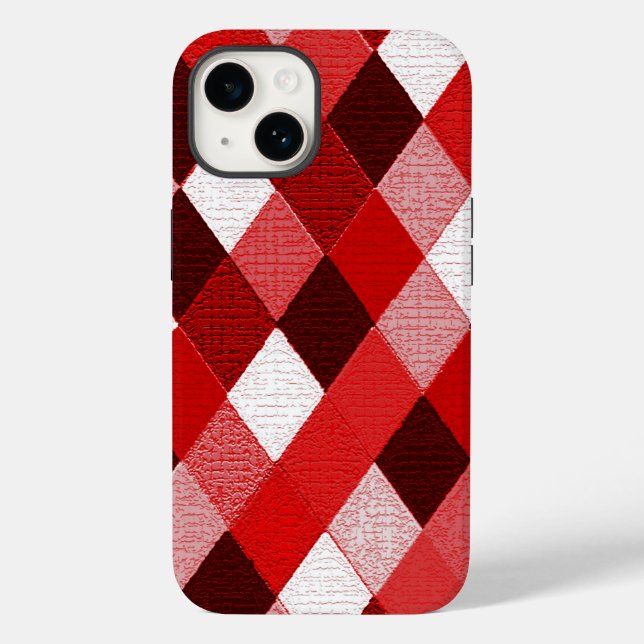 MARDI GRAS HARLEQUIN PATTERN Red Pink White Rhombi (Verso)