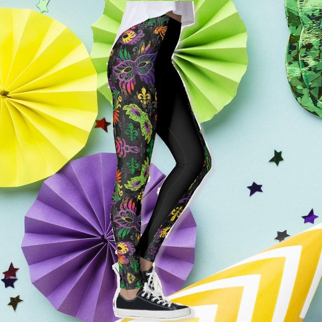 Mardi Gras Leggings Black Máscaras Miçangas (Criador carregado)