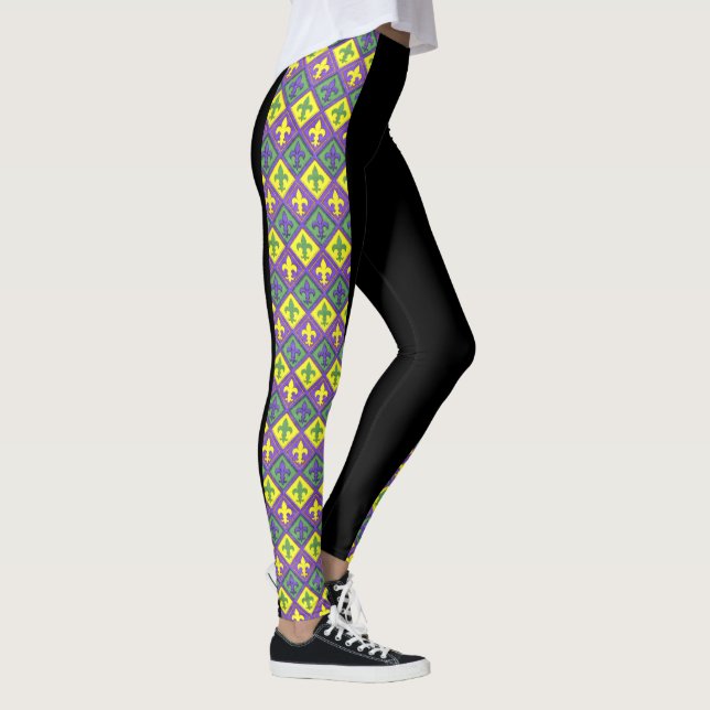 Mardi Gras Leggings Black Purple Green Dourado (Direita)