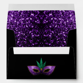 Mardi Gras Mask Purple Green Dourado Sparkles blac