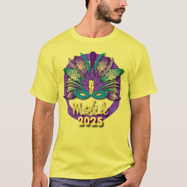 Mardi Gras Mask T-shirt 2025 - Mobile, AL (Frente)