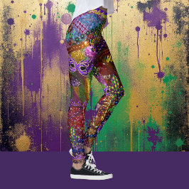 Mardi Gras Miçanga Máscara Leggings Confortáveis