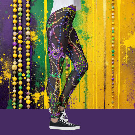 Mardi Gras Miçanga Máscara Leggings Confortáveis
