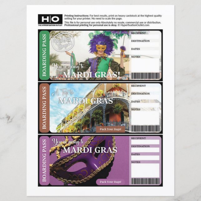 Mardi Gras Mock Ticket para Viagem e eventos (Frente)
