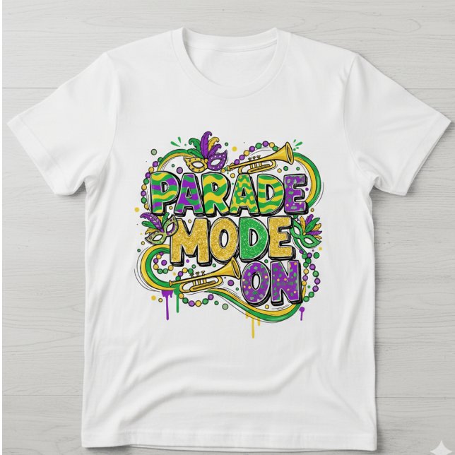 Mardi Gras Parade Mode On T-Shirt - Retro Gold Gli (Criador carregado)