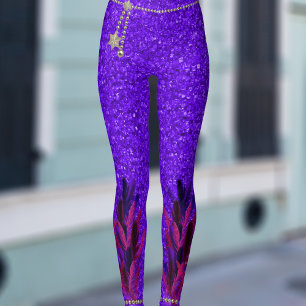 Mardi Gras Purple Faux Feather Leggings