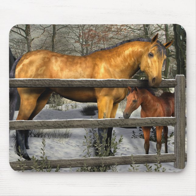 Mare and Foal in Winter Mousepad (Frente)