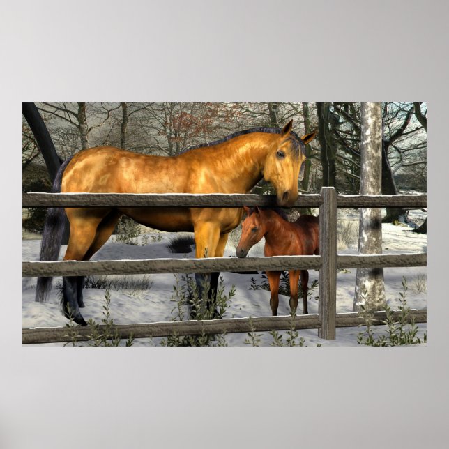 Mare e Foal na Poster de inverno (Frente)