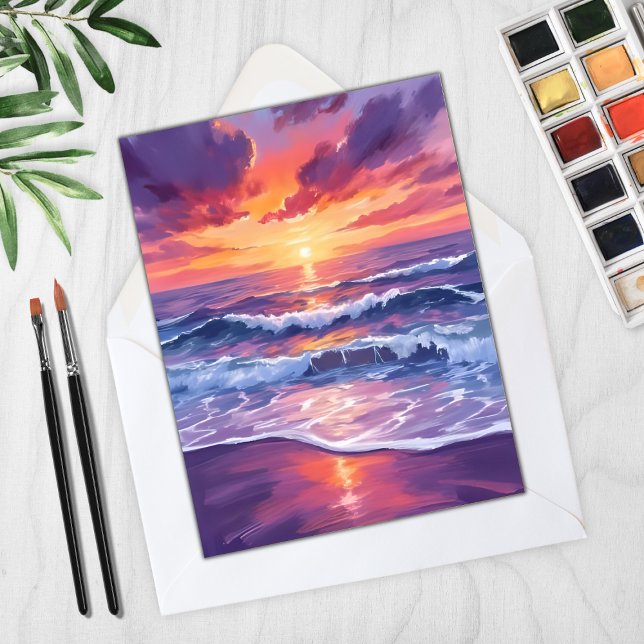 Maré Violeta | Carta de Ondas do Oceano Pôr do Sol (Criador carregado)