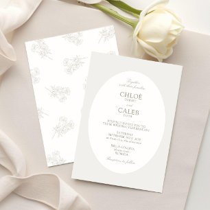Marfim & Areia Convite de Casamento Oval Botânic