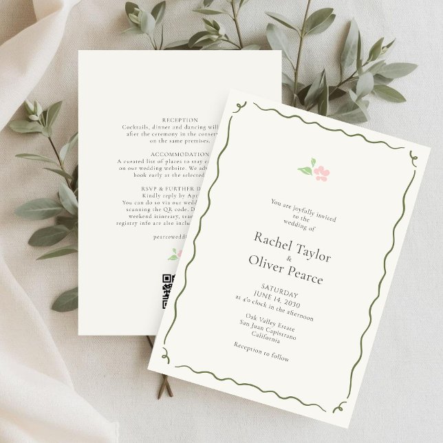 Marfim | Convite de Casamento Floral Chic e Capric (Criador carregado)