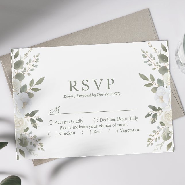 Marfim e Salvia Elegante RSVP de Casamento Floral (Criador carregado)