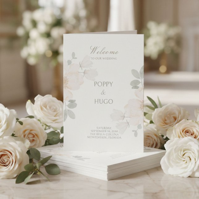 Marfim | Programa de Casamento Floral em Aquarela  (Criador carregado)