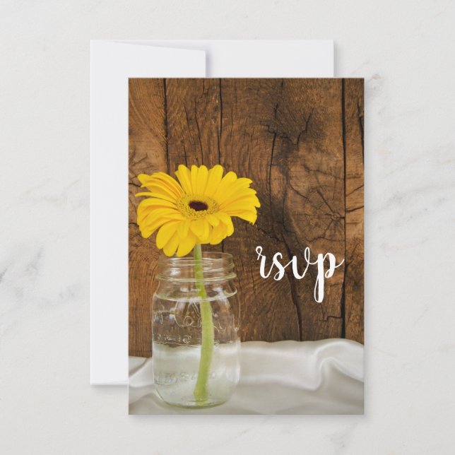 Margarida Amarela em Mason Jar Barn Wedding RSVP (Frente)