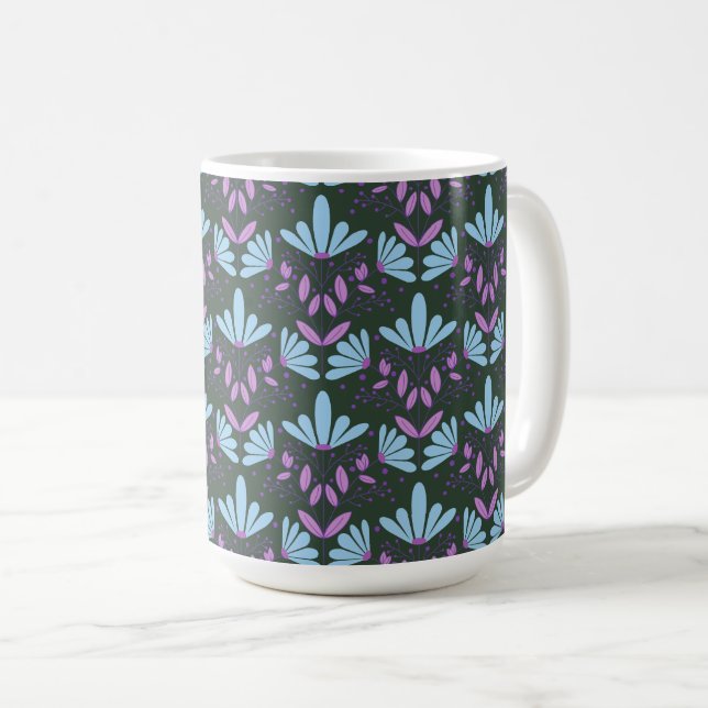 Margarida azul e roxa sonha com caneca floral (Frente Esquerda)