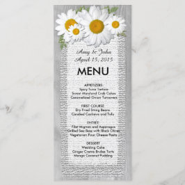 Margarida rustica de burlap menu de casamento dais