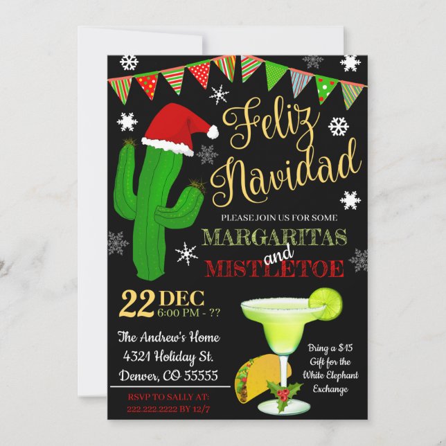 Margaritas e Mistletoe Convite (Frente)