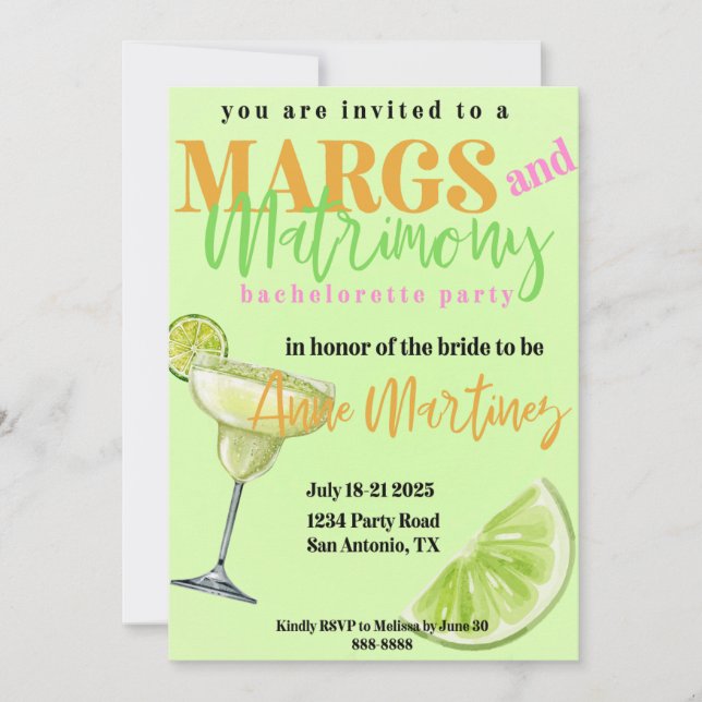 Margs & Matrimony Bachelorette Convite (Frente)
