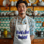 Marido com avental longo de texto azul<br><div class="desc">Apron com o melhor marido do mundo em texto azul 3D.  Apron disponível em vários estilos e cores.</div>