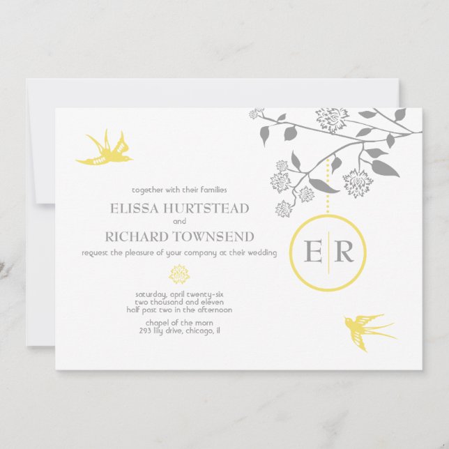 Marigold Birds Convites De Casamento (Frente)