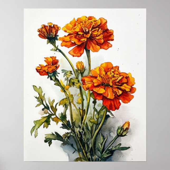 Marigold Flowers Art Impressão (Frente)