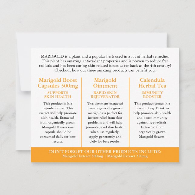 Marigold herbalists medicinal three products info (Verso)