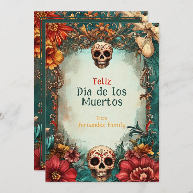 💀 🎉 Marigold Memoir Día de Muertos Card (Frente/Verso)