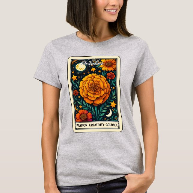 Marigold T-Shirt do Mês de Nascimento de Outubro (Frente)