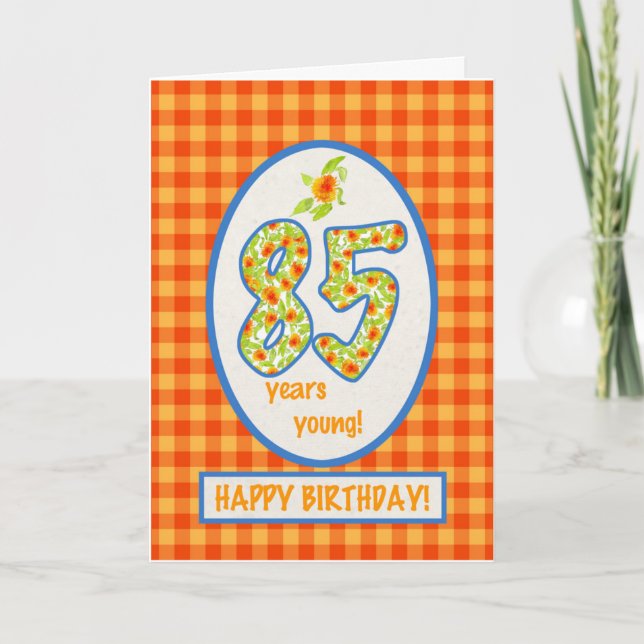 Marigolds e Check Gingham: 85º Cartão de Aniversár (Frente)