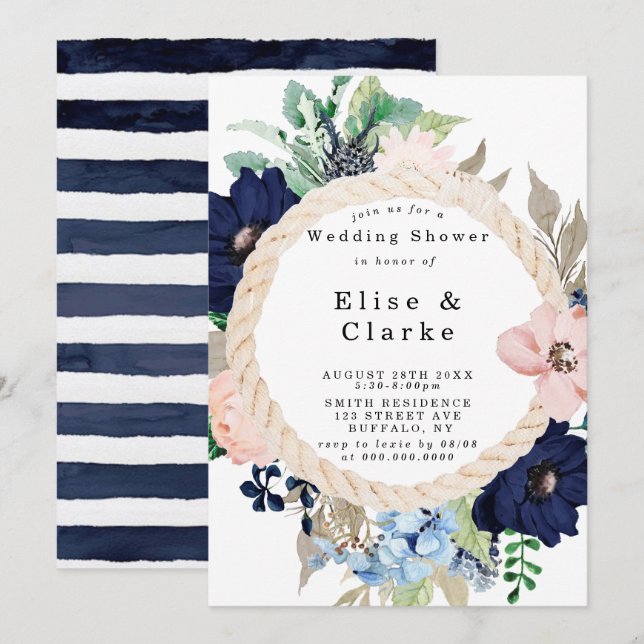 Marina - Convites para Chás de casamento de Blooms (Frente/Verso)