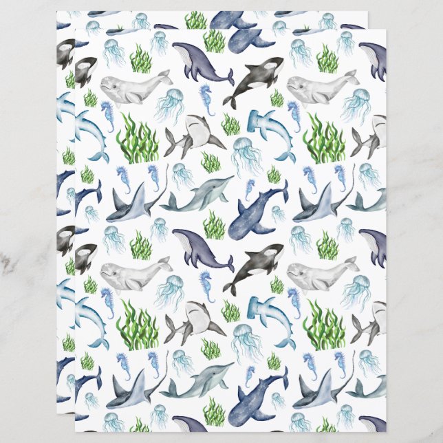 Marine Life Scrapbook Paper (Frente/Verso)