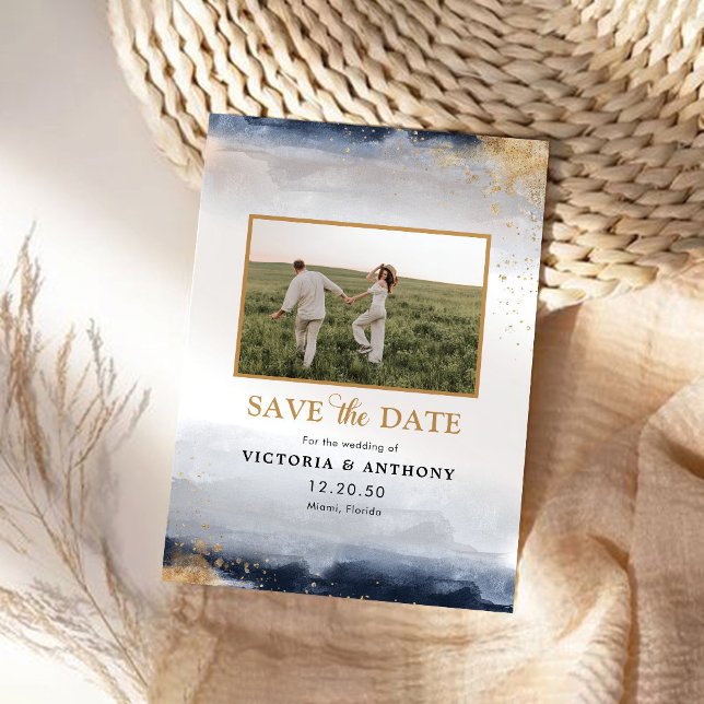 Marinha e Ouro Salvem a Data com Cartão de Foto (Criador carregado)