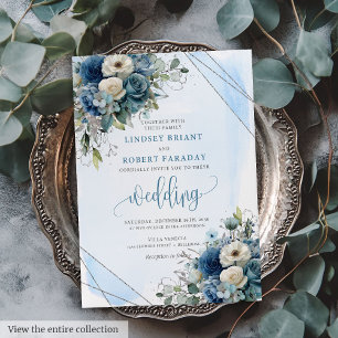 Marinho  adorável Convite de casamento de rosas br