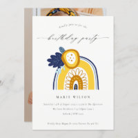 Marinho Amarelo Foto Floral Arco-Íris Convite de A