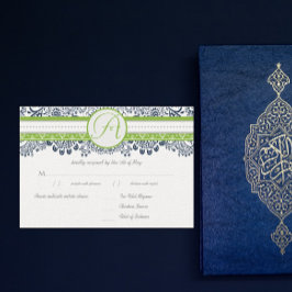 Marinho Apple Green Cinza ama aves casando RSVP