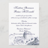 Marinho Artístico Simples Convite de casamento Azu
