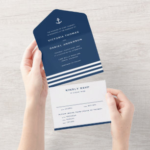 Marinho Azul Âncora e Stripes Casamento Náutico
