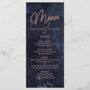 Marinho Azul Aquarela e Rosa Dourado Menu Casament