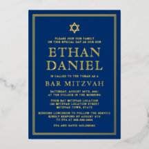 Marinho azul bar mitzvah Star de David gold ou pra