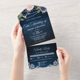 Marinho Azul Blush Floral Corrente Floral Casament