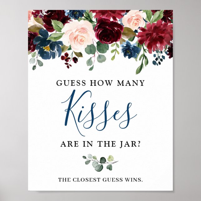 Marinho Azul Blush Floral Poster de Aquarela Azul (Frente)