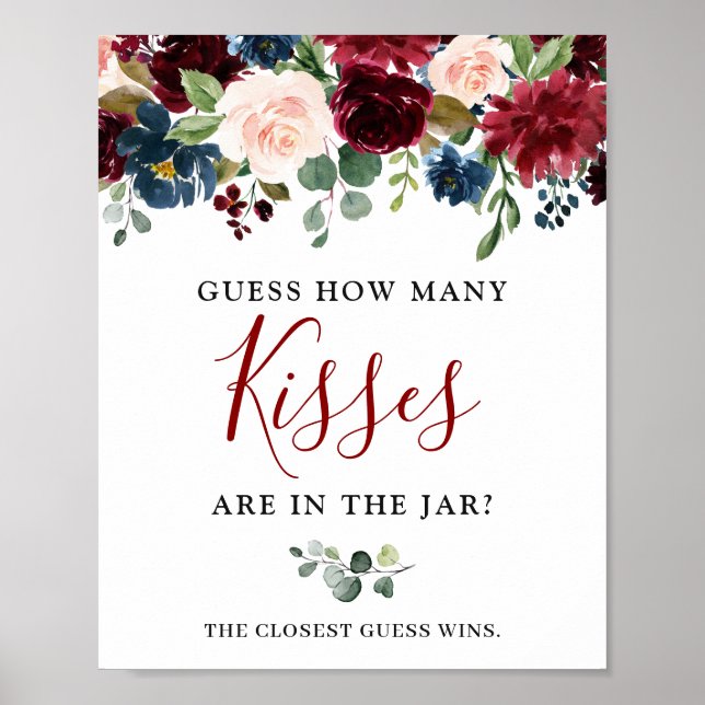 Marinho Azul Blush Floral Poster de Aquarela Azul (Frente)