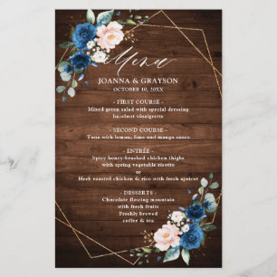 Marinho Azul Blush Rustic Wood Menu Geométrico