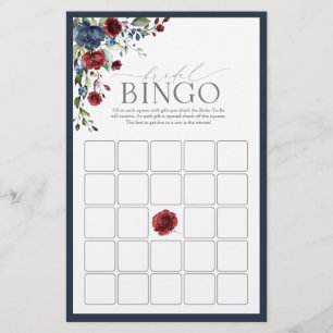 Marinho Azul Borgonha Aquarela Bridal Bingo