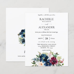 Marinho Azul, Borgonha e Casamento Floral Branco